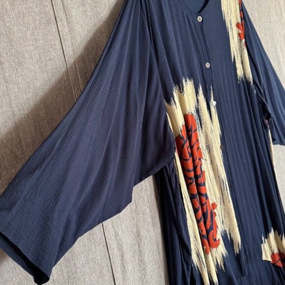 90s Vintage Fashion Fantasy Navy Blue Artsy Oversized Maxi Duster Dress One Size - Picture 8 of 11